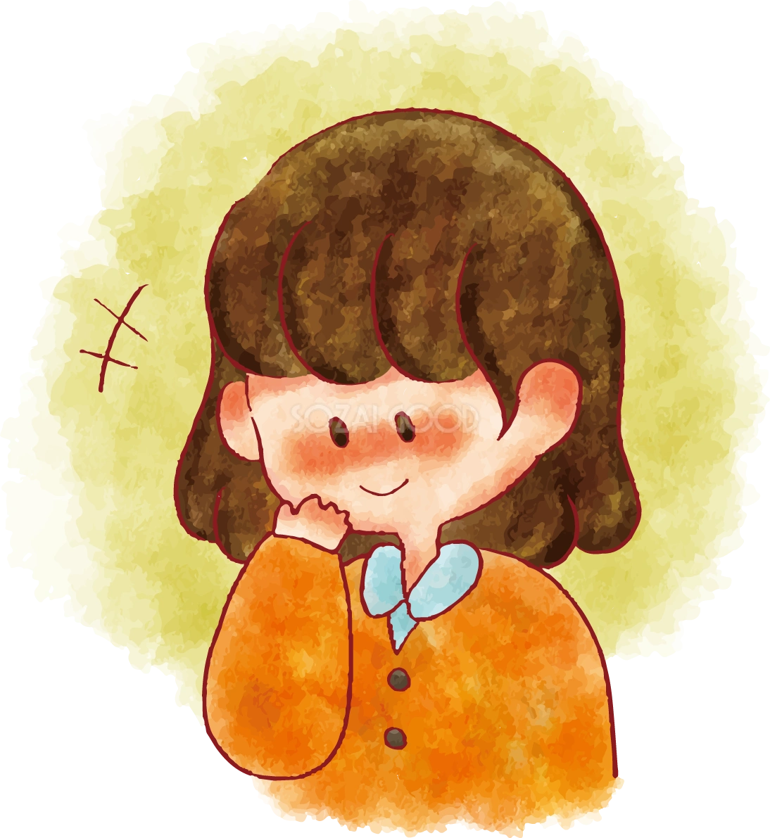 女の子 手書き かわいい 笑う(笑顔)ニヤリ イラスト 無料 フリー89321