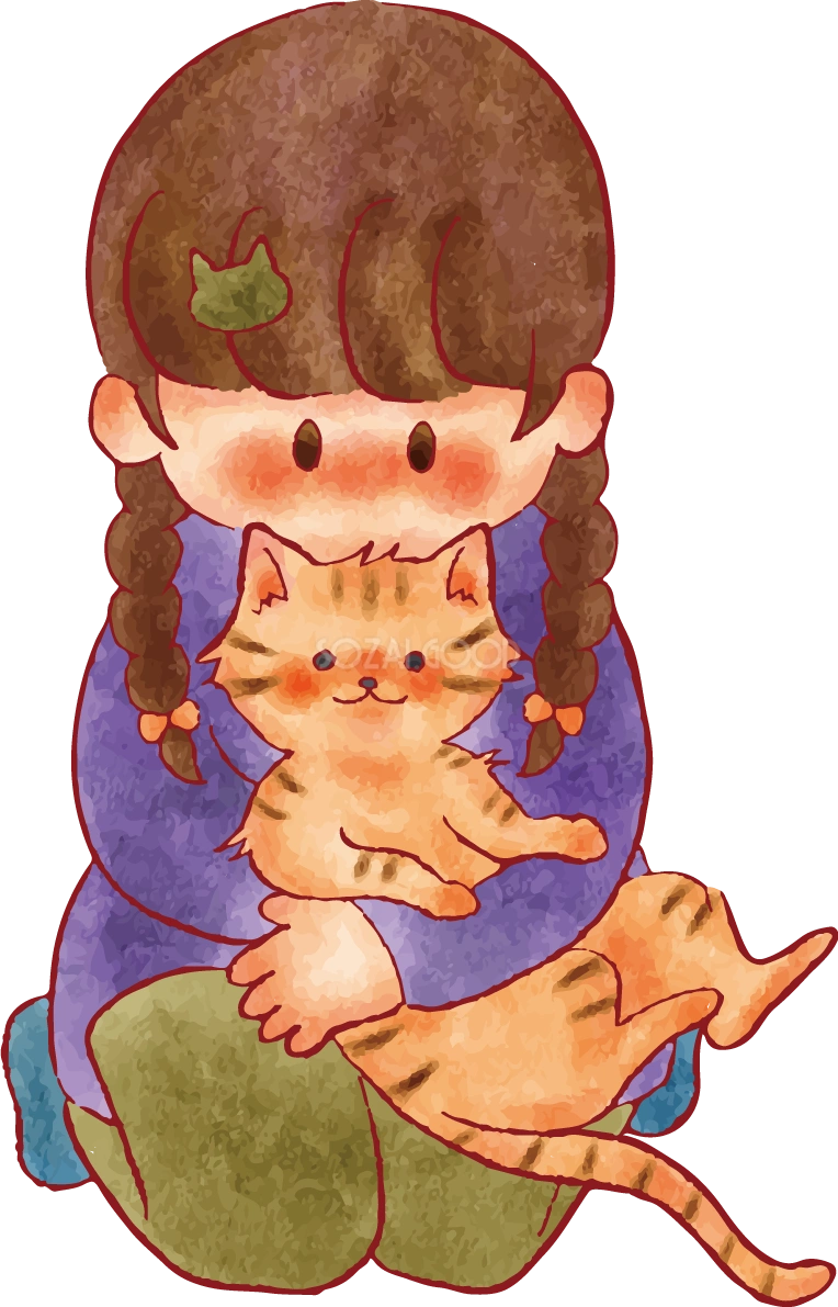 女の子 手書き かわいい 猫(トラ柄) イラスト 無料 フリー89327