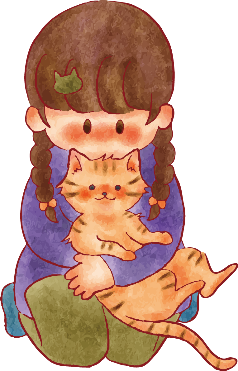 女の子 手書き かわいい 猫(トラ柄) イラスト 無料 フリー89327に写真・文字を入れる