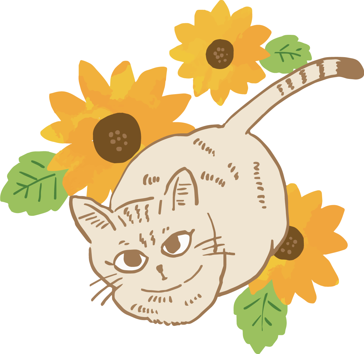 ひまわり 猫 イラスト 無料 フリー89368に写真・文字を入れる