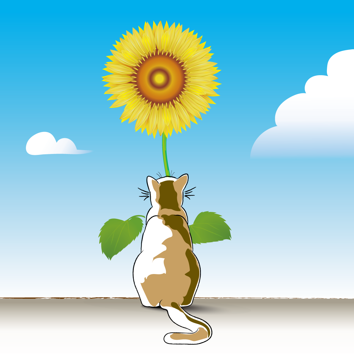 ひまわり 猫 背景 イラスト 無料フリー89409に写真・文字を入れる