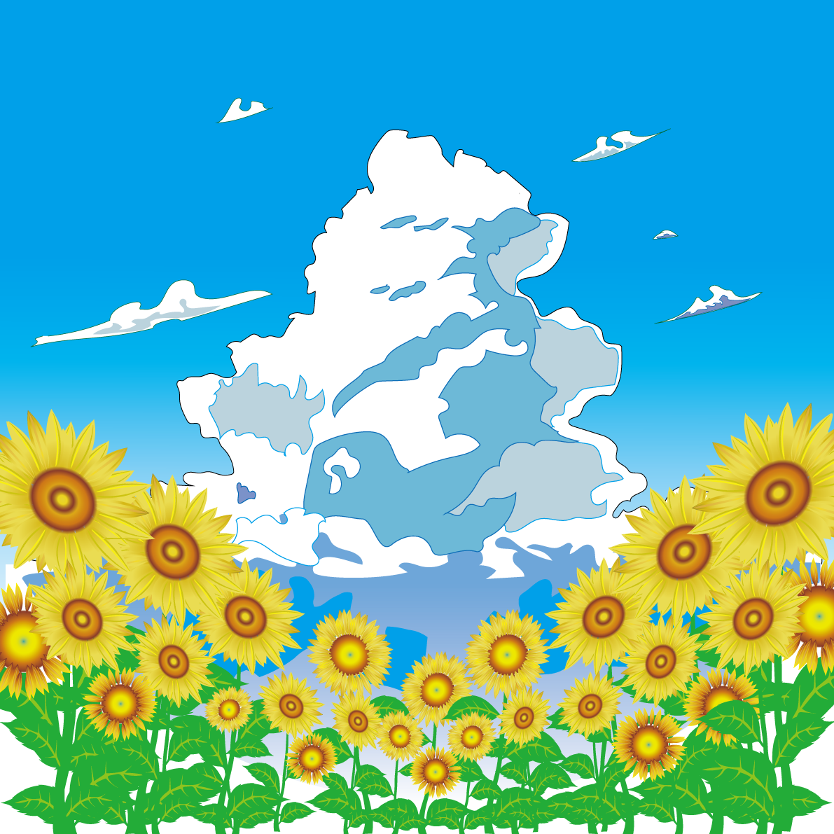 ひまわり 入道雲 背景 イラスト 無料フリー89421に写真・文字を入れる