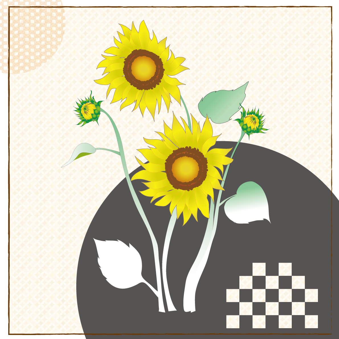 ひまわり 和風 背景 イラスト 無料 フリー89425に写真・文字を入れる