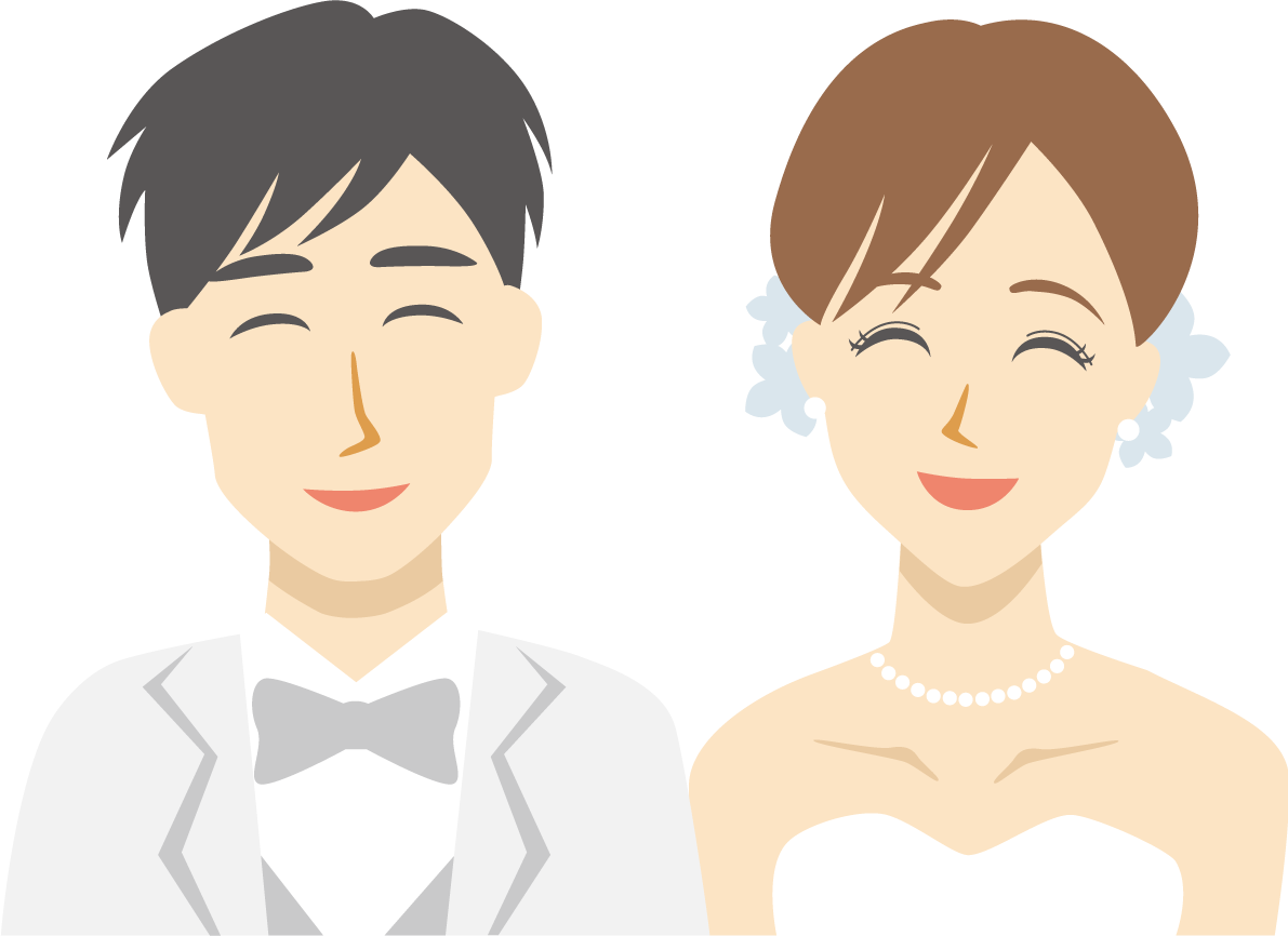 結婚式 男性 女性 笑顔イラスト無料 フリー89438に写真・文字を入れる
