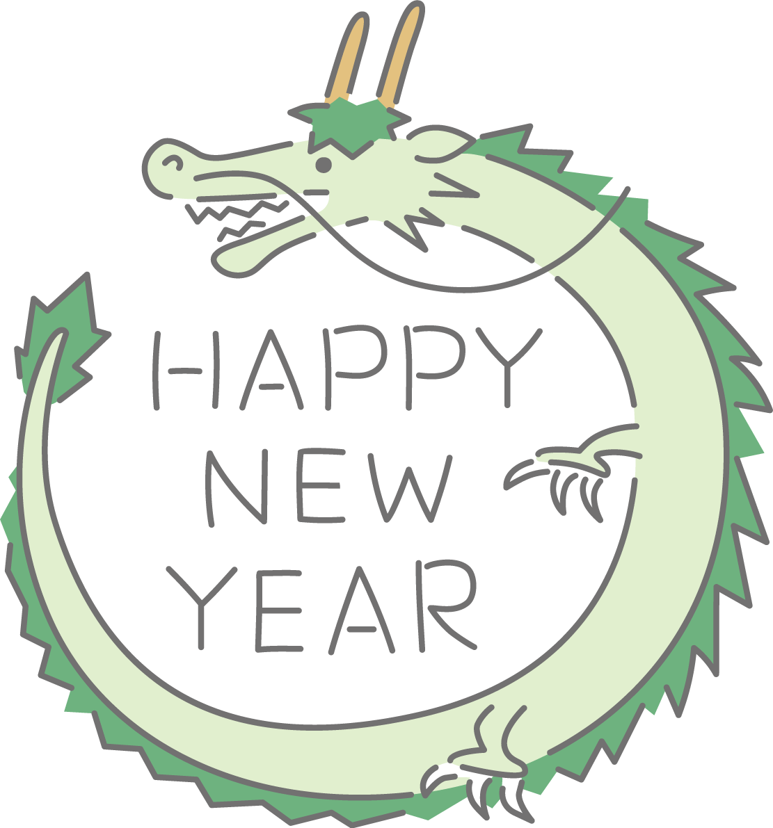 HAPPY NEW YEARの文字を囲む龍 かわいい2024 辰年イラスト無料 フリー89457に写真・文字を入れる