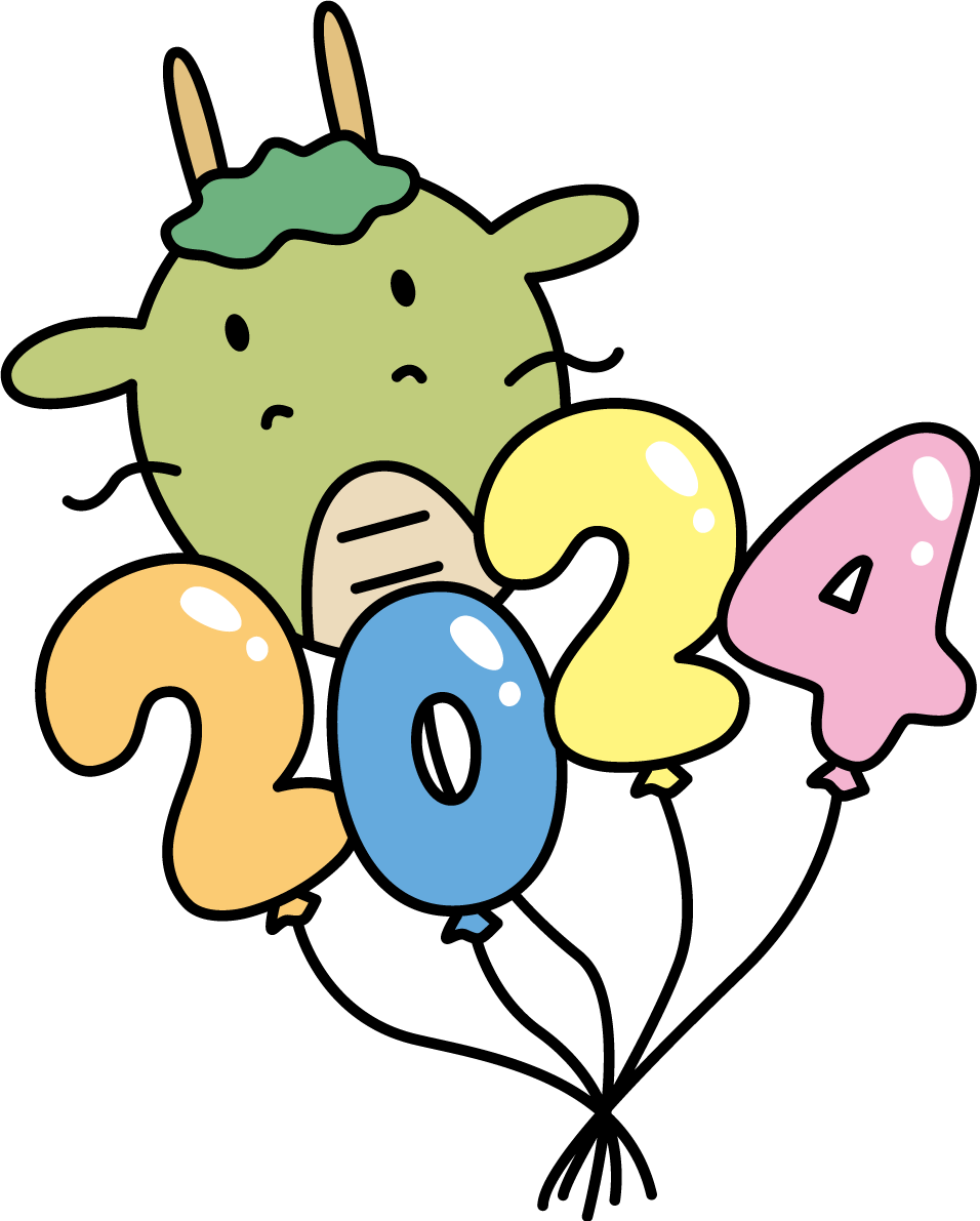 風船の龍と2024 かわいい辰年イラスト無料 フリー89476に写真・文字を入れる