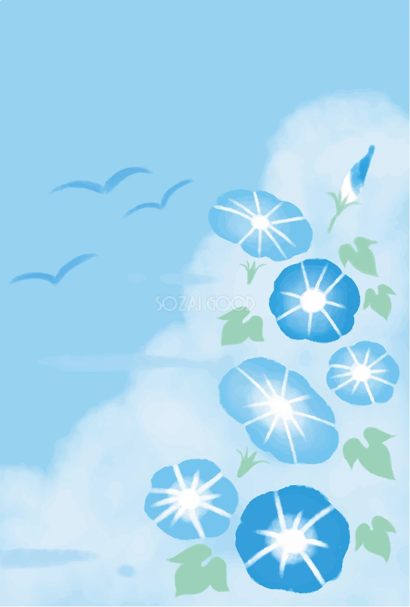 朝顔 かわいい 雲 背景イラスト無料 フリー89488