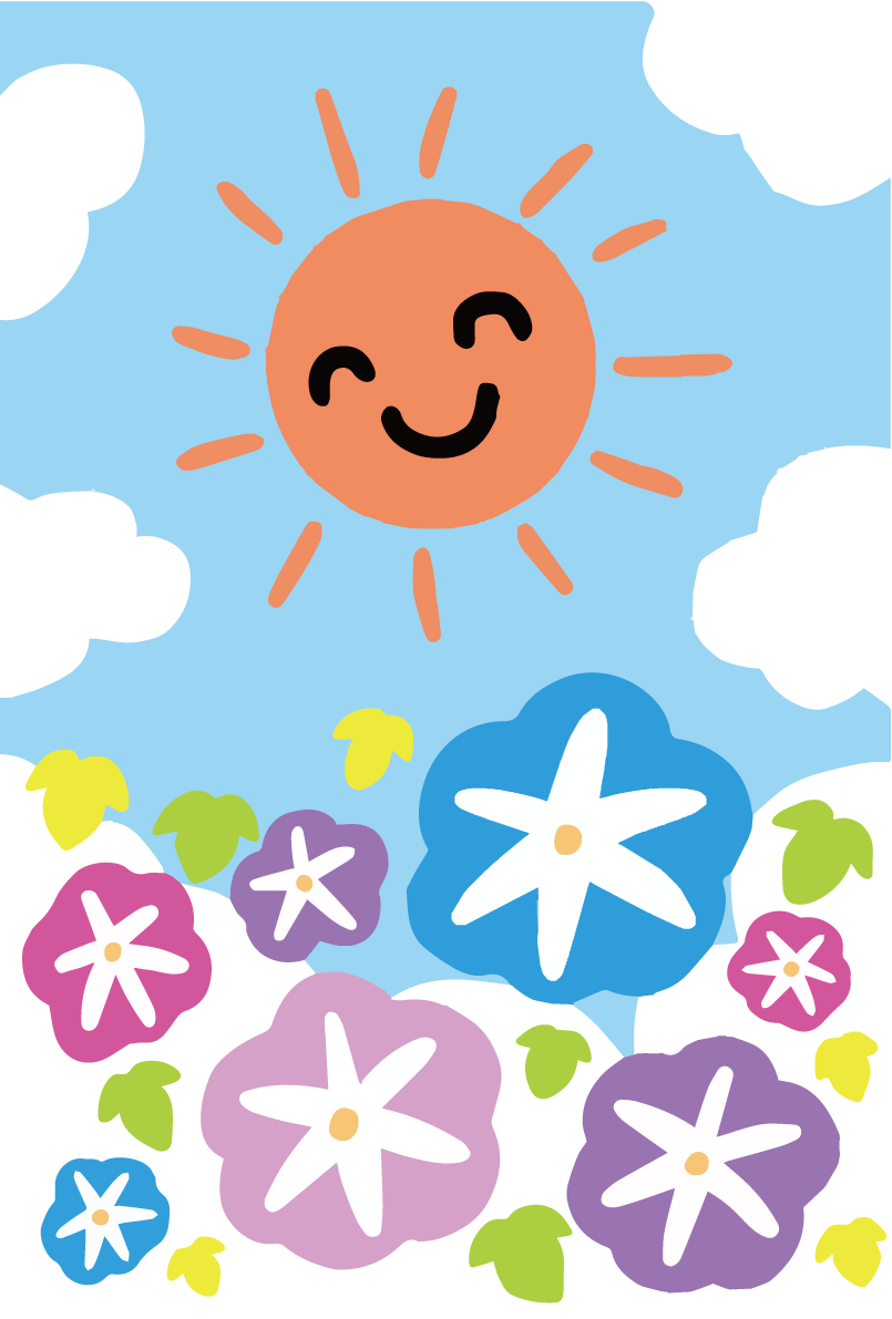 朝顔 かわいい 太陽 背景イラスト無料 フリー89497に写真・文字を入れる