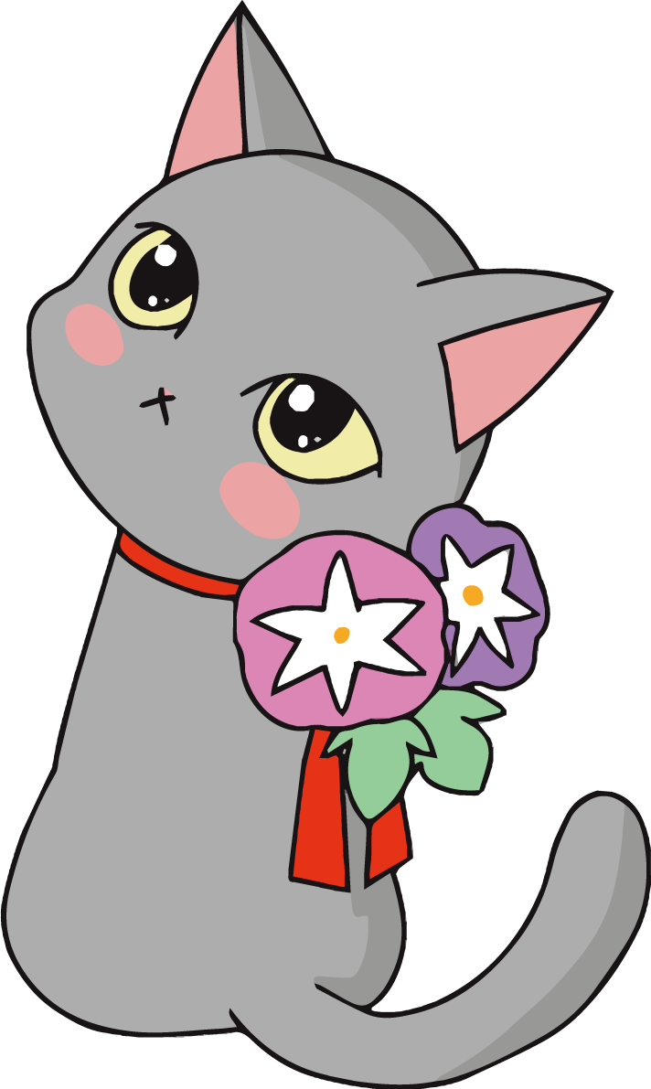 朝顔 かわいい 猫 イラスト無料 フリー89500に写真・文字を入れる