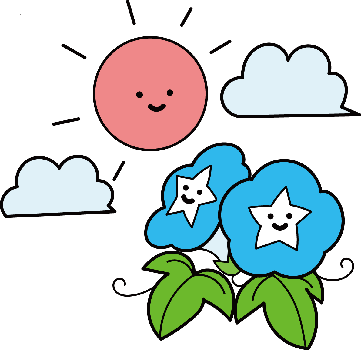 朝顔 かわいい 太陽 顔 イラスト無料 フリー89539に写真・文字を入れる