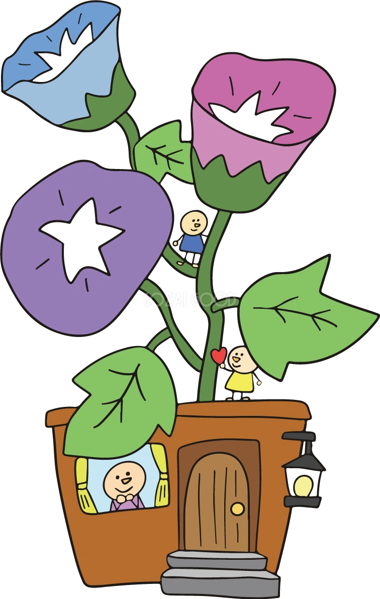 朝顔 かわいい こびと イラスト無料 フリー89587