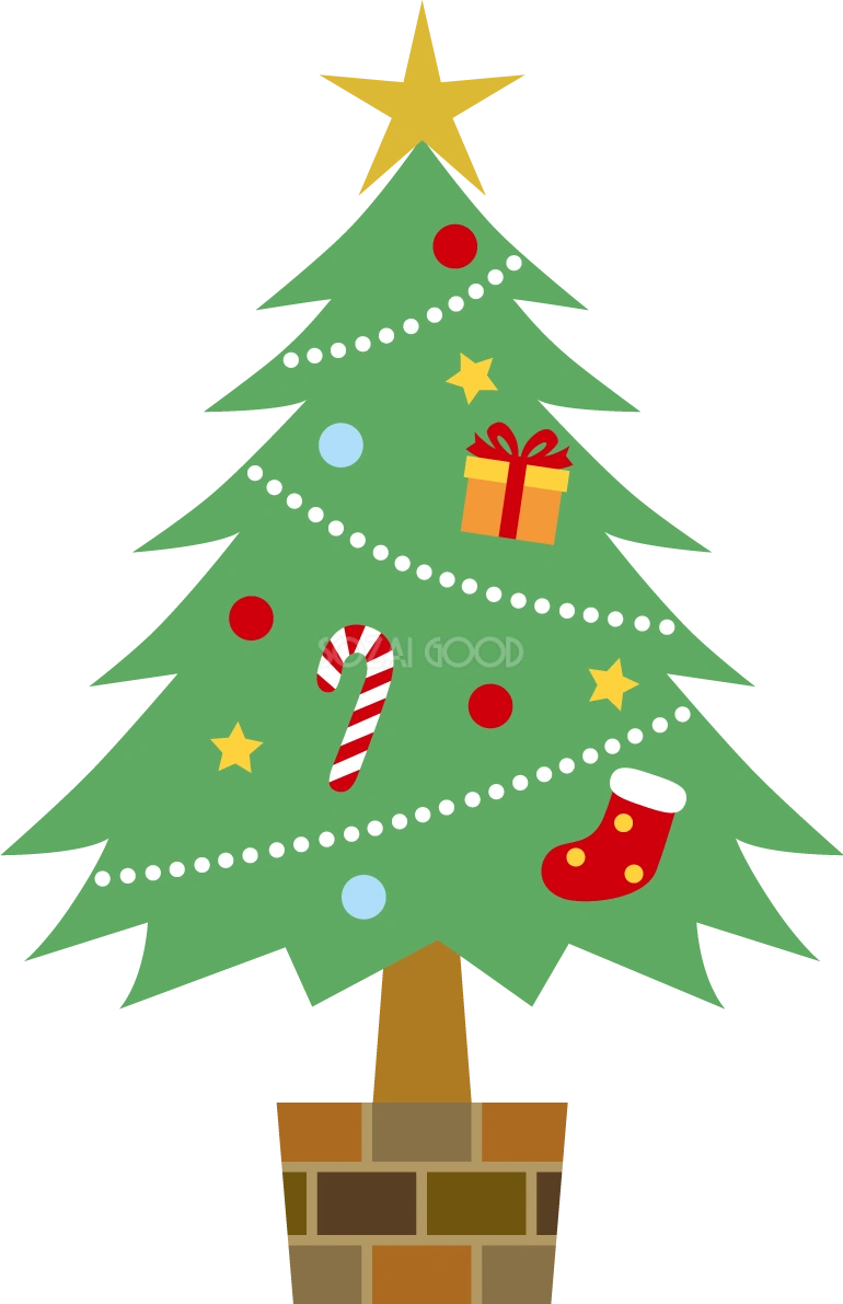 オーナメントが飾られたツリー かわいいクリスマスイラスト無料 フリー89631