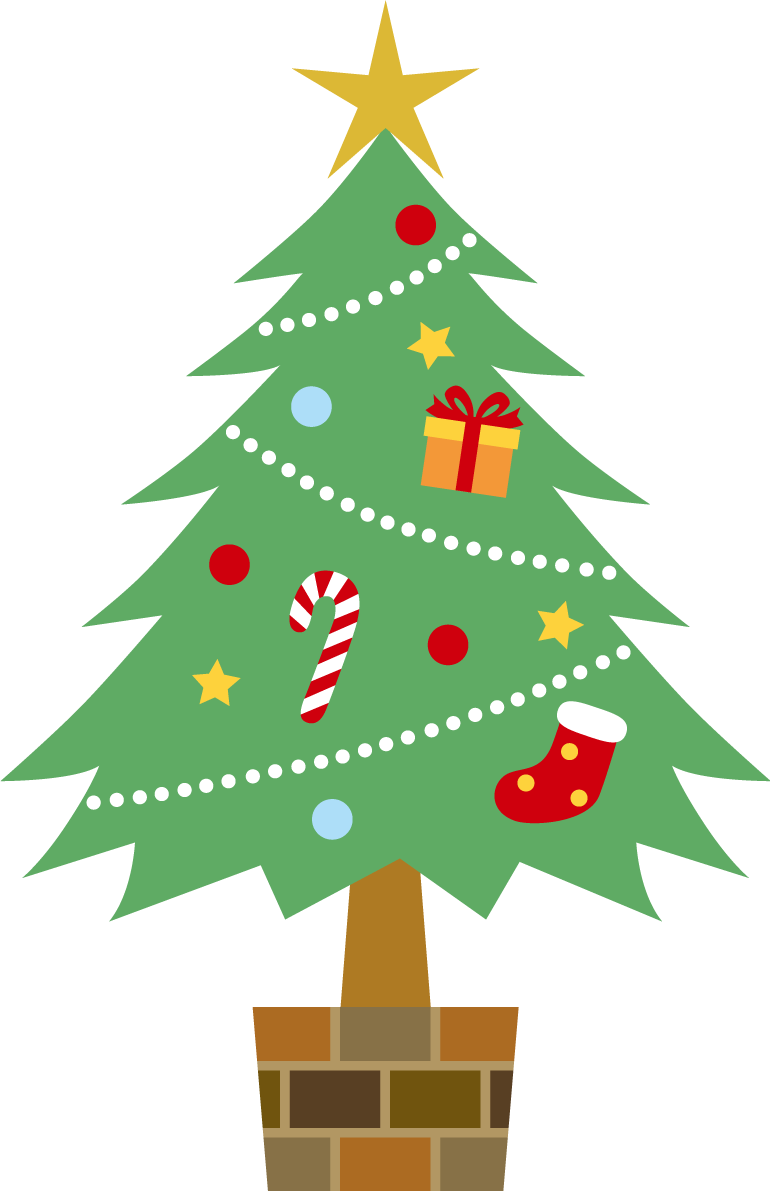 オーナメントが飾られたツリー かわいいクリスマスイラスト無料 フリー89631に写真・文字を入れる