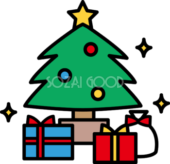 クリスマスツリーの下にプレゼント かわいいイラスト無料 フリー89634
