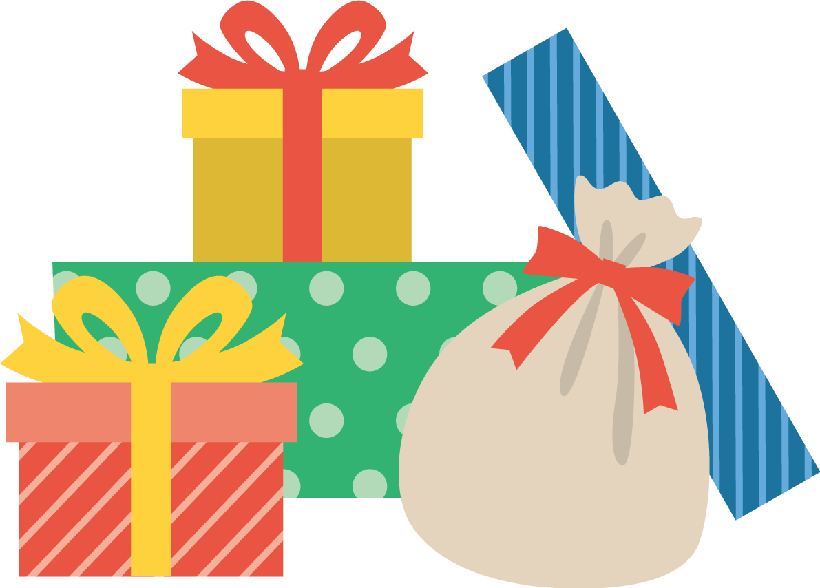 たくさんのプレゼントの箱 かわいいクリスマスイラスト無料 フリー89638に写真・文字を入れる