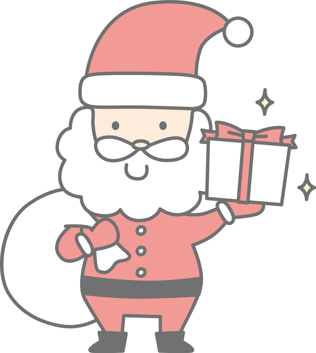 プレゼントを持つサンタクロース かわいいクリスマスイラスト無料 フリー89639に写真・文字を入れる