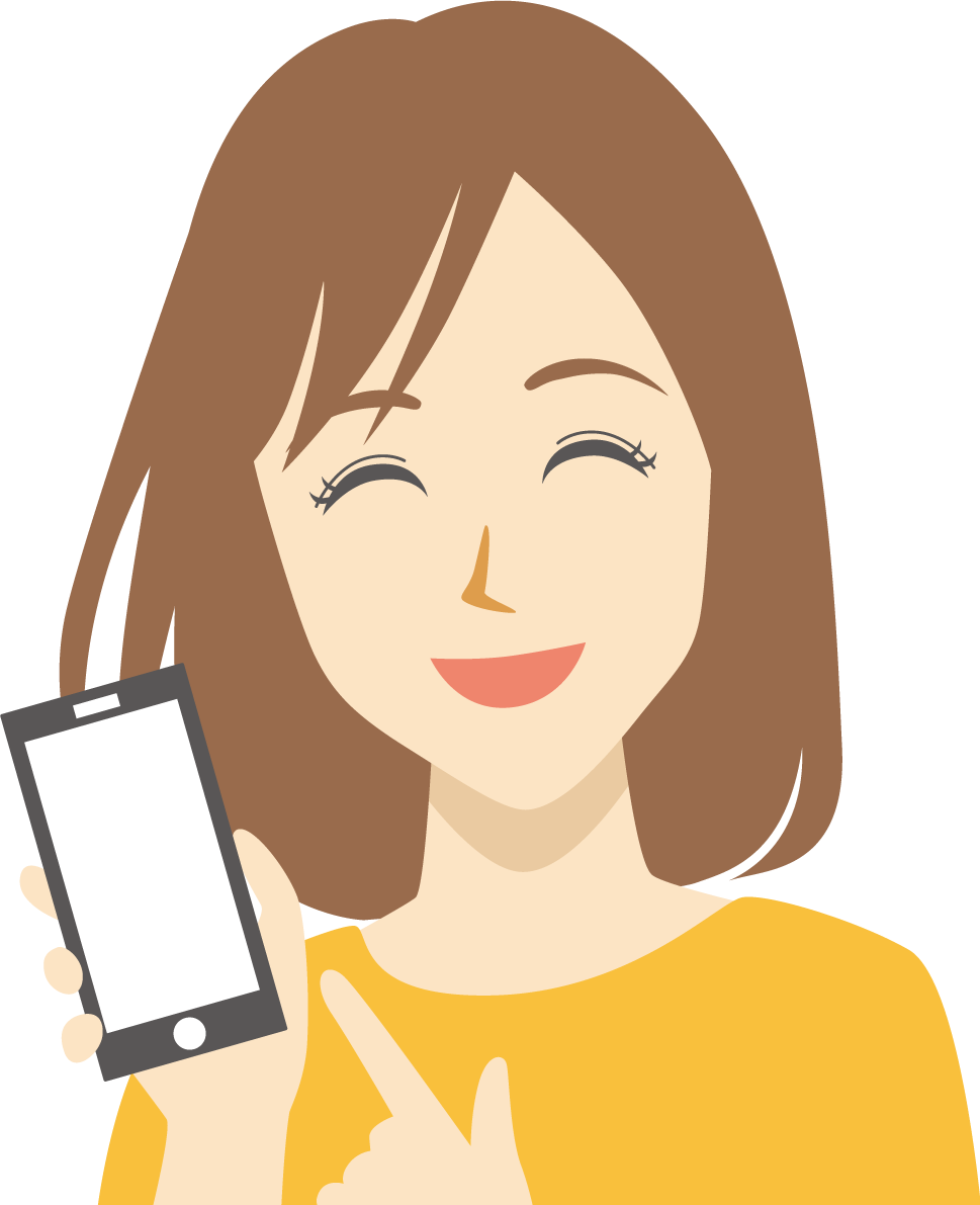 スマホ 女性 笑顔イラスト無料 フリー89660に写真・文字を入れる