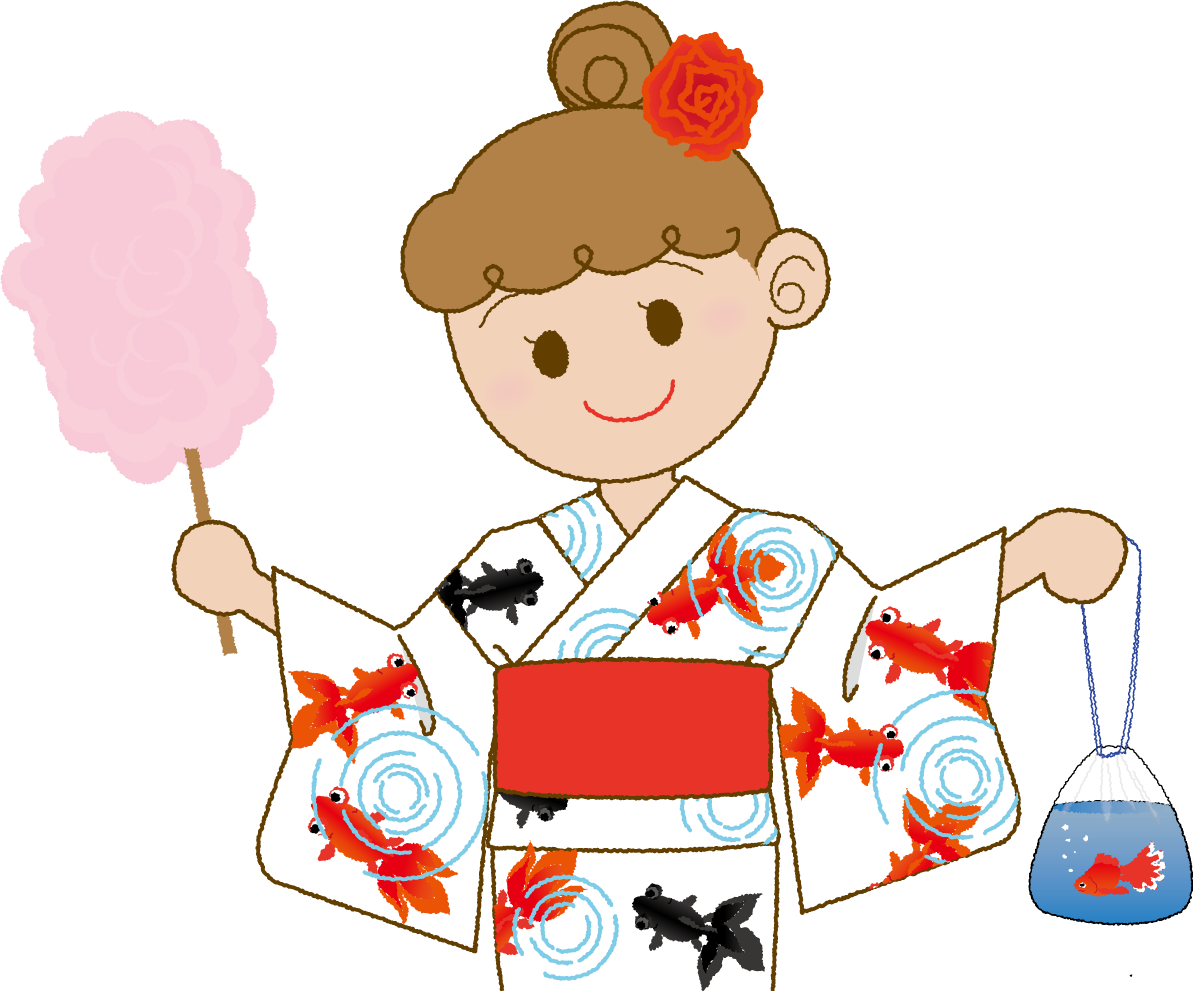 金魚 かわいい 夏祭り 女の子 浴衣 イラスト無料 フリー89692に写真・文字を入れる
