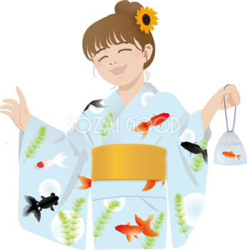 金魚 リアル 夏祭り 女の子 浴衣 イラスト無料 フリー89700
