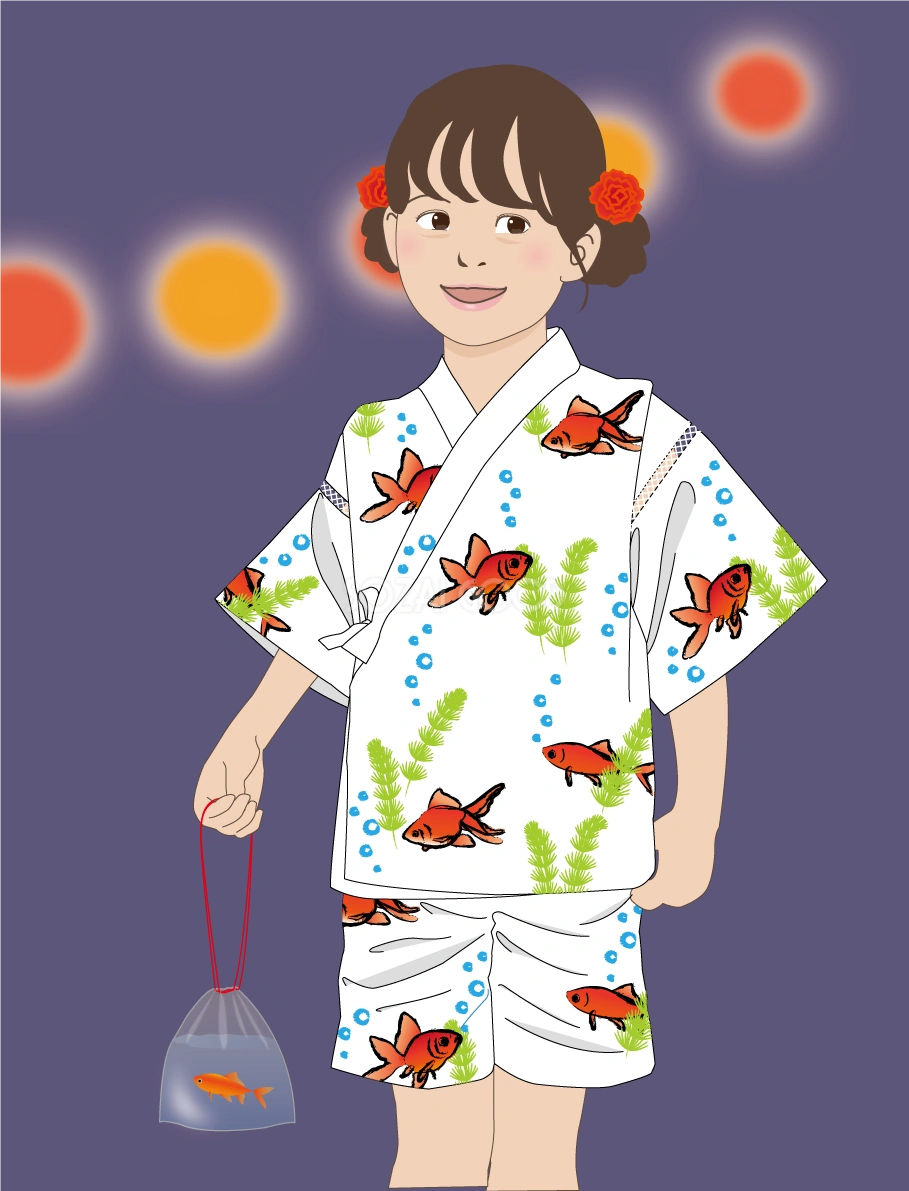 金魚 和風 夏祭り 浴衣 女の子 イラスト無料 フリー89711