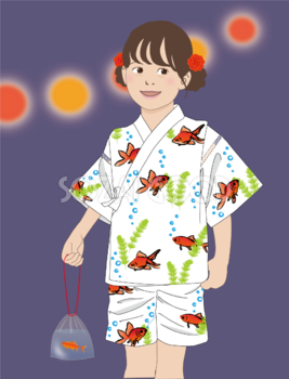 金魚 和風 夏祭り 浴衣 女の子 イラスト無料 フリー89711