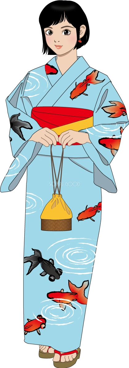 金魚 和風 女性 浴衣 イラスト無料 フリー89713 | 素材Good