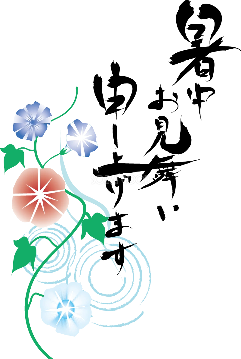 朝顔 暑中お見舞いイラスト無料 フリー89734