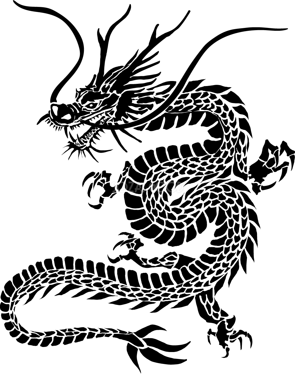 かっこいい龍 白黒 モノクロ シルエット 2024 辰年イラスト無料 フリー89769