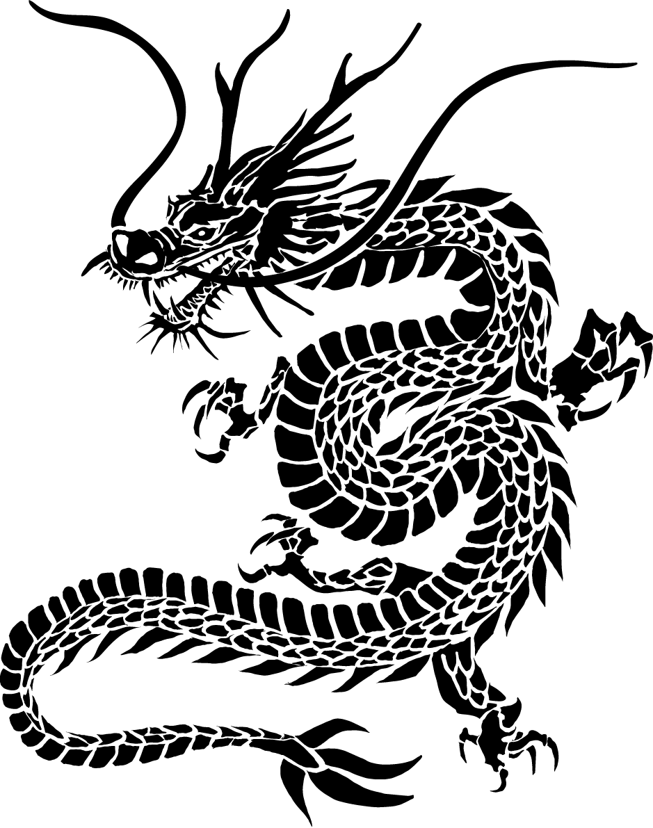 かっこいい龍 白黒 モノクロ シルエット 2024 辰年イラスト無料 フリー89769に写真・文字を入れる