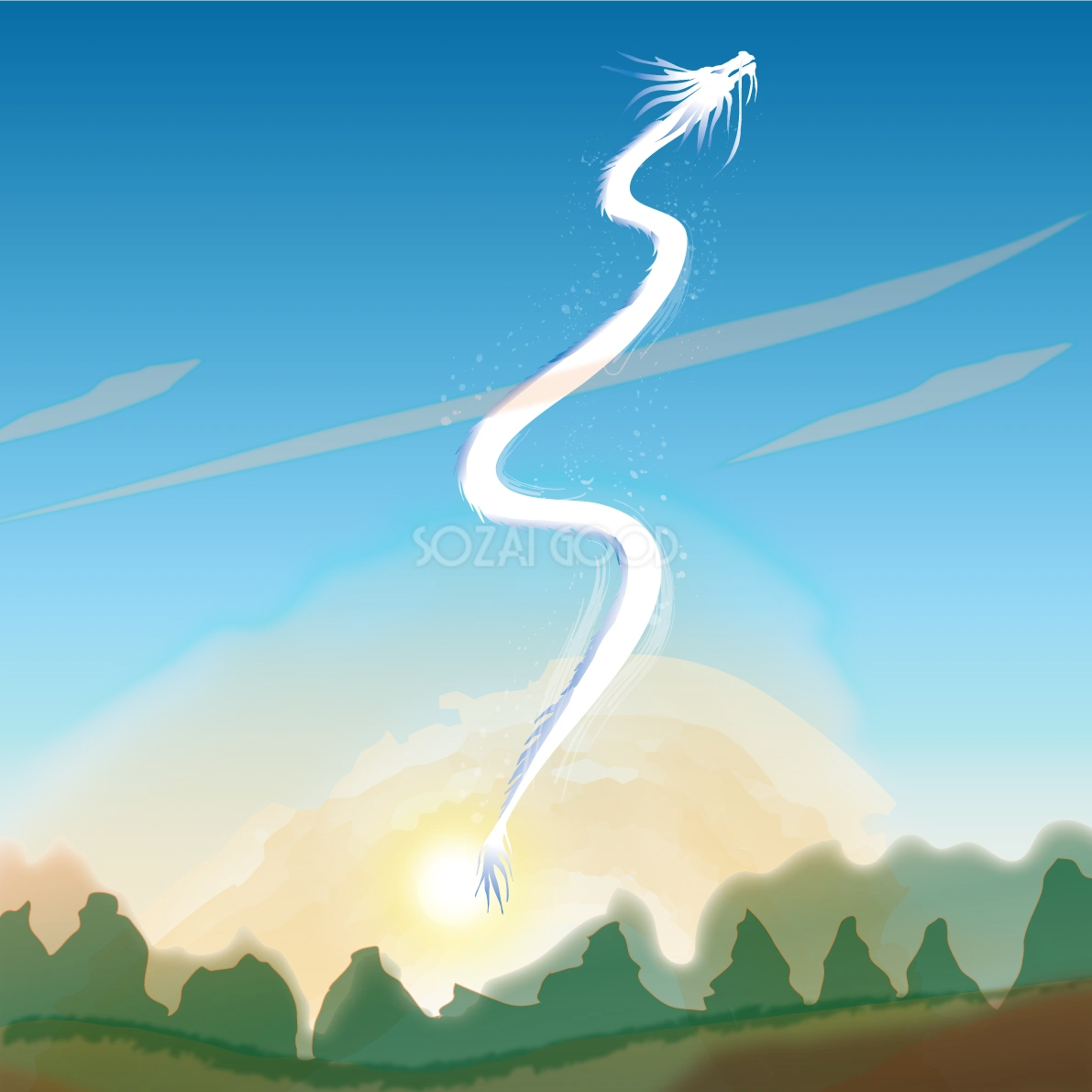 かっこいい空を飛ぶ龍 2024 辰年イラスト無料 フリー89771