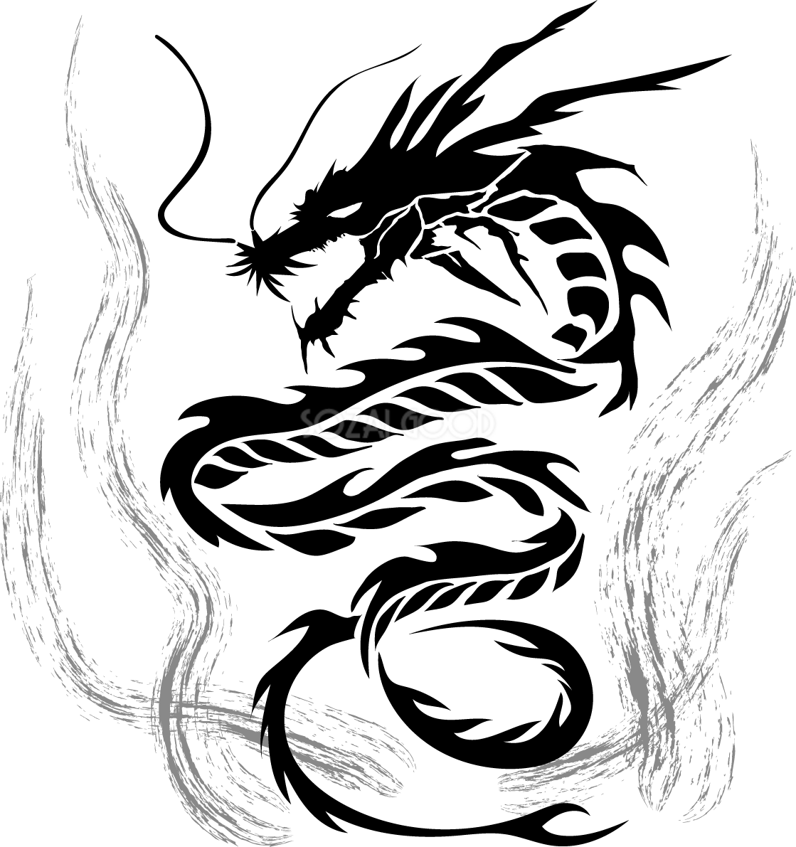 龍 かっこいい 白黒モノクロ シルエット 2024 辰年イラスト無料 フリー89809