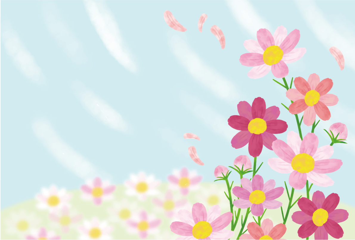 コスモス畑 秋 空 かわいい 背景 イラスト無料 フリー89820に写真・文字を入れる