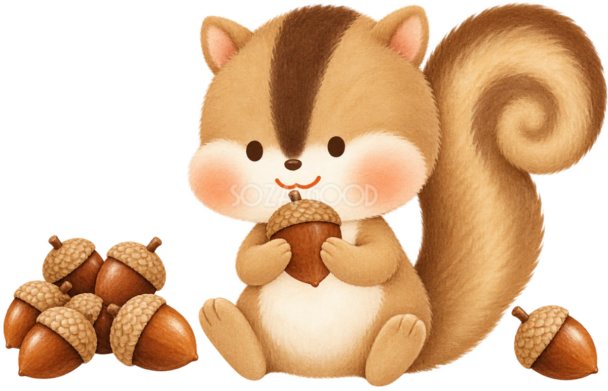 どんぐり 秋 リス かわいい イラスト無料 フリー89834