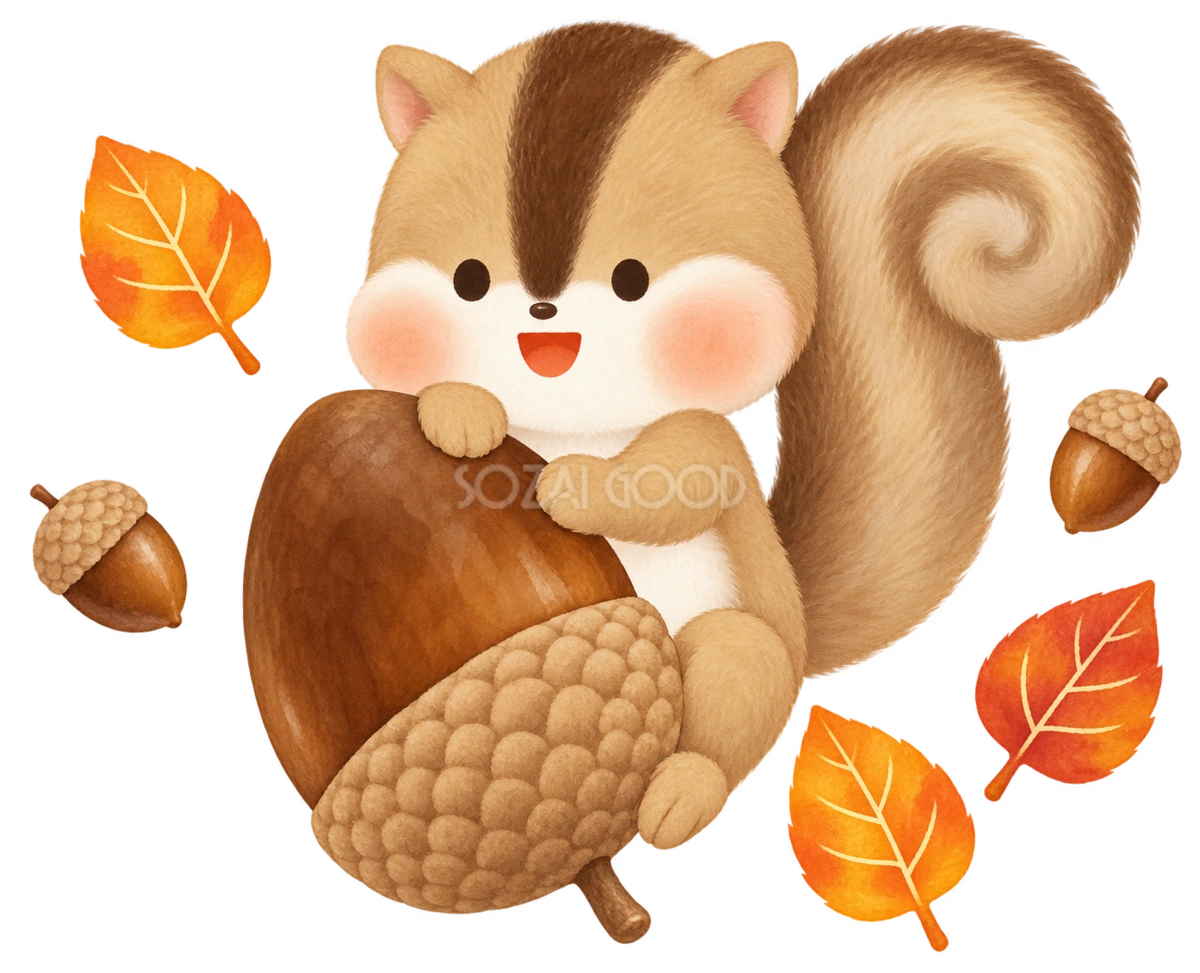 どんぐり 秋 りす 紅葉 かわいい イラスト無料 フリー89835
