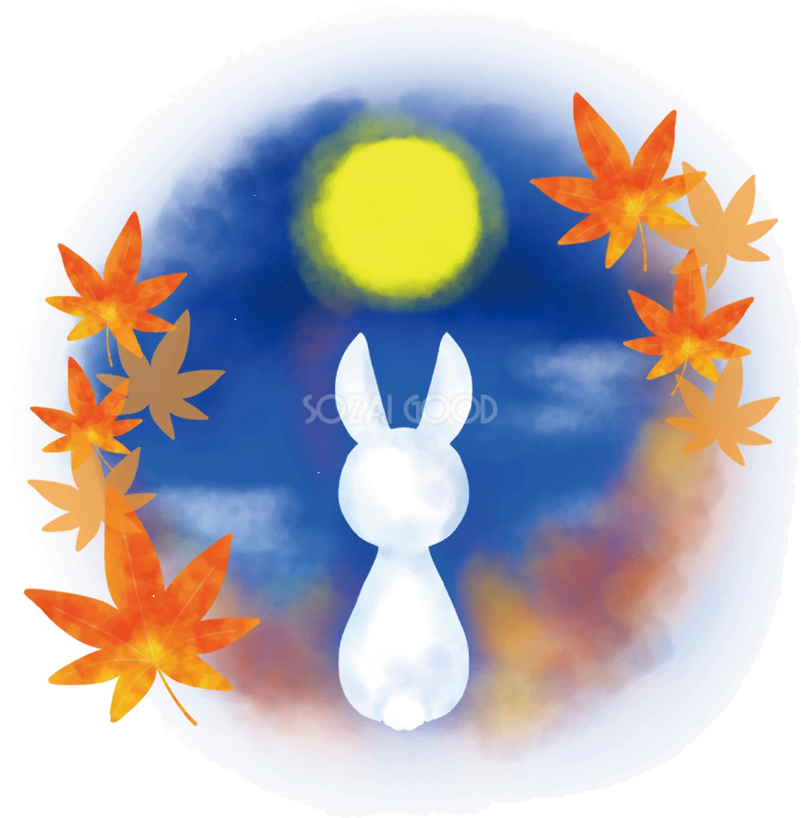  紅葉(もみじ) 秋 うさぎ かわいい イラスト無料 フリー89840