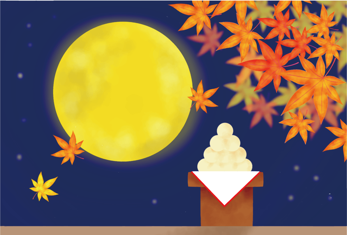  紅葉(もみじ) 秋 お月見 背景 イラスト無料 フリー89841に写真・文字を入れる