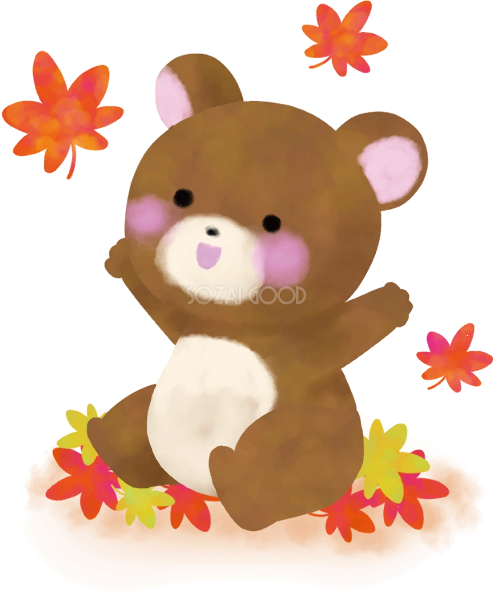 紅葉(もみじ) 秋 熊 かわいい イラスト無料 フリー89843