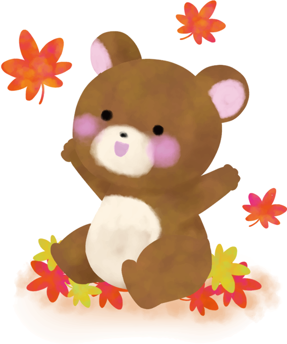 紅葉(もみじ) 秋 熊 かわいい イラスト無料 フリー89843に写真・文字を入れる