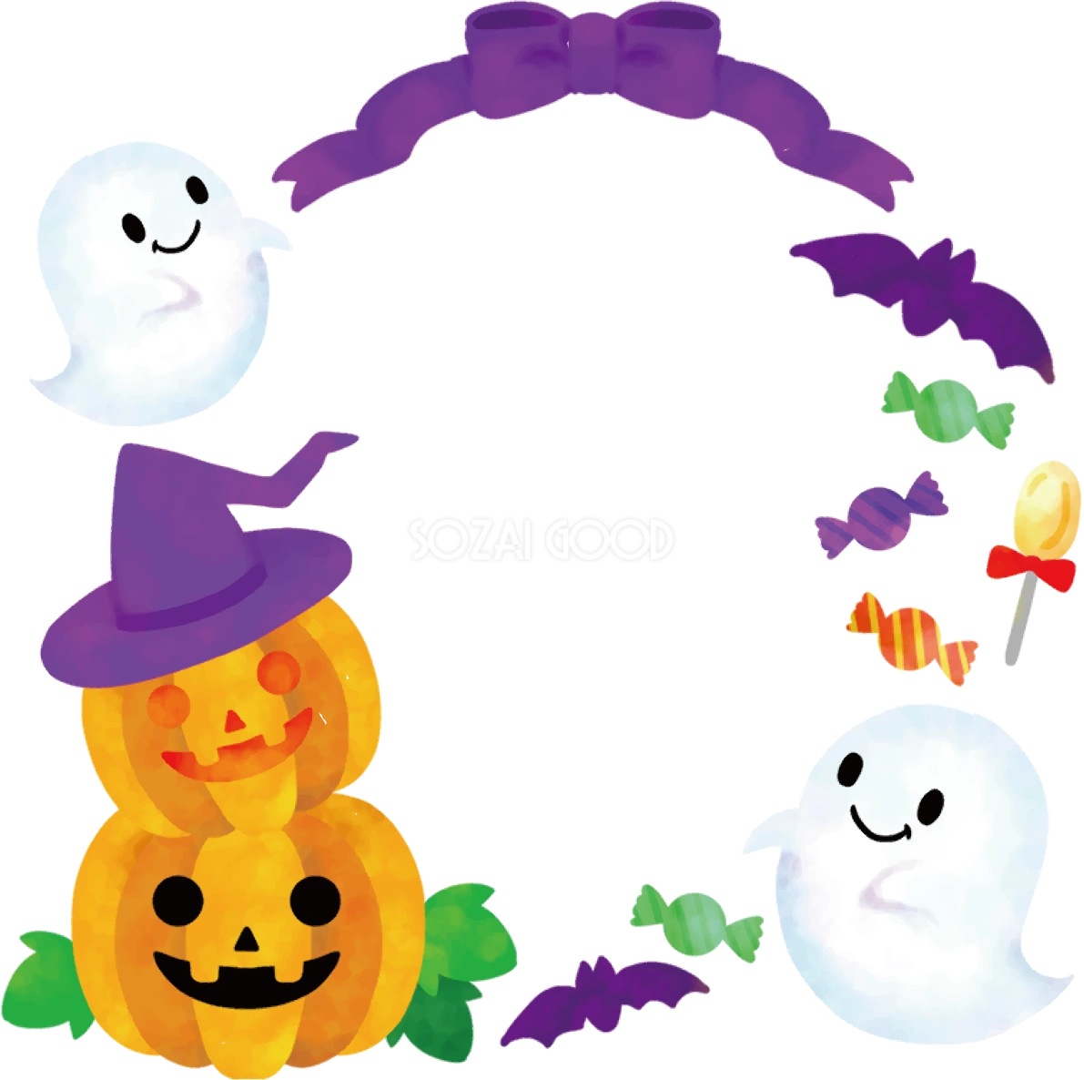 ハロウィン 秋 フレーム枠 おばけ かぼちゃ かわいい イラスト無料 フリー89851