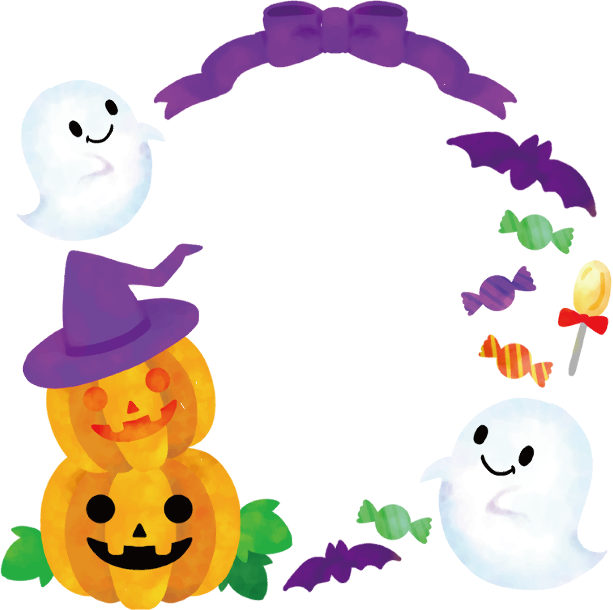 ハロウィン 秋 フレーム枠 おばけ かぼちゃ かわいい イラスト無料 フリー89851に写真・文字を入れる