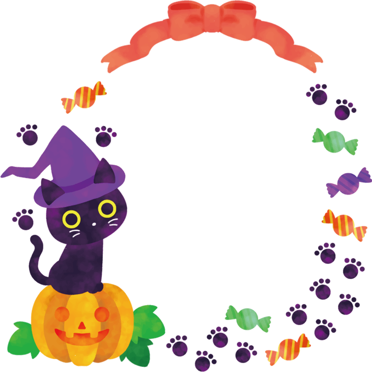 ハロウィン フレーム枠 秋 猫 かわいい イラスト無料 フリー89853に写真・文字を入れる