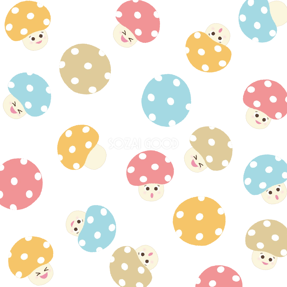 きのこ 秋 かわいい パステル 背景 イラスト無料 フリー89861