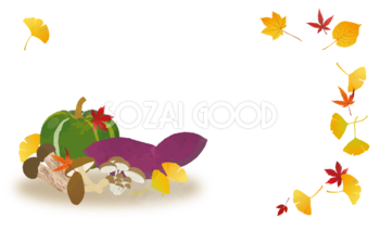 秋フレーム枠 水彩 収穫 きのこ かぼちゃ さつまいも イラスト無料 フリー89897