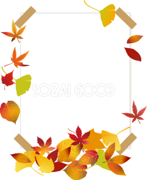 紅葉(もみじ)フレーム枠 秋 かわいい 落ち葉 イラスト無料 フリー89900