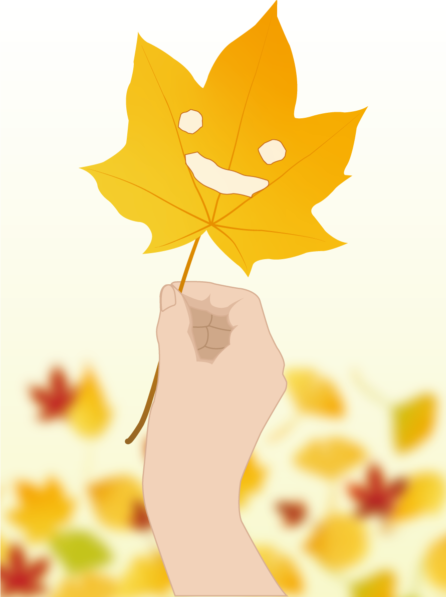 紅葉(もみじ) 秋 かわいい 落ち葉のおばけ イラスト無料 フリー89901に写真・文字を入れる