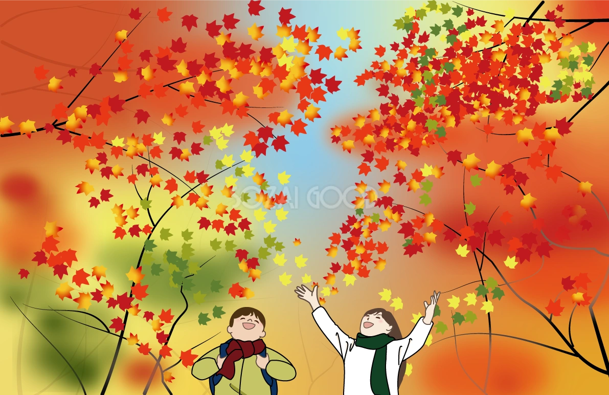 紅葉(もみじ) 秋 綺麗 紅葉狩り 背景 イラスト無料 フリー89903