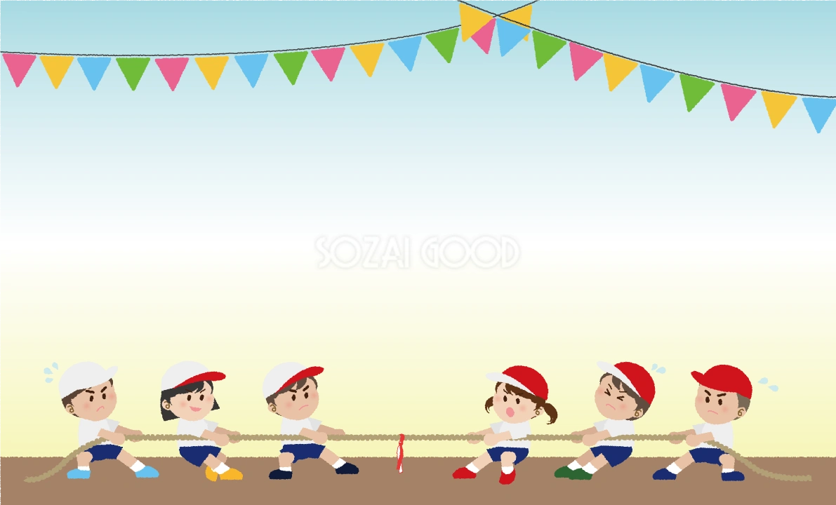 運動会 フレーム枠 かわいい 綱引き 秋 イラスト無料 フリー89909