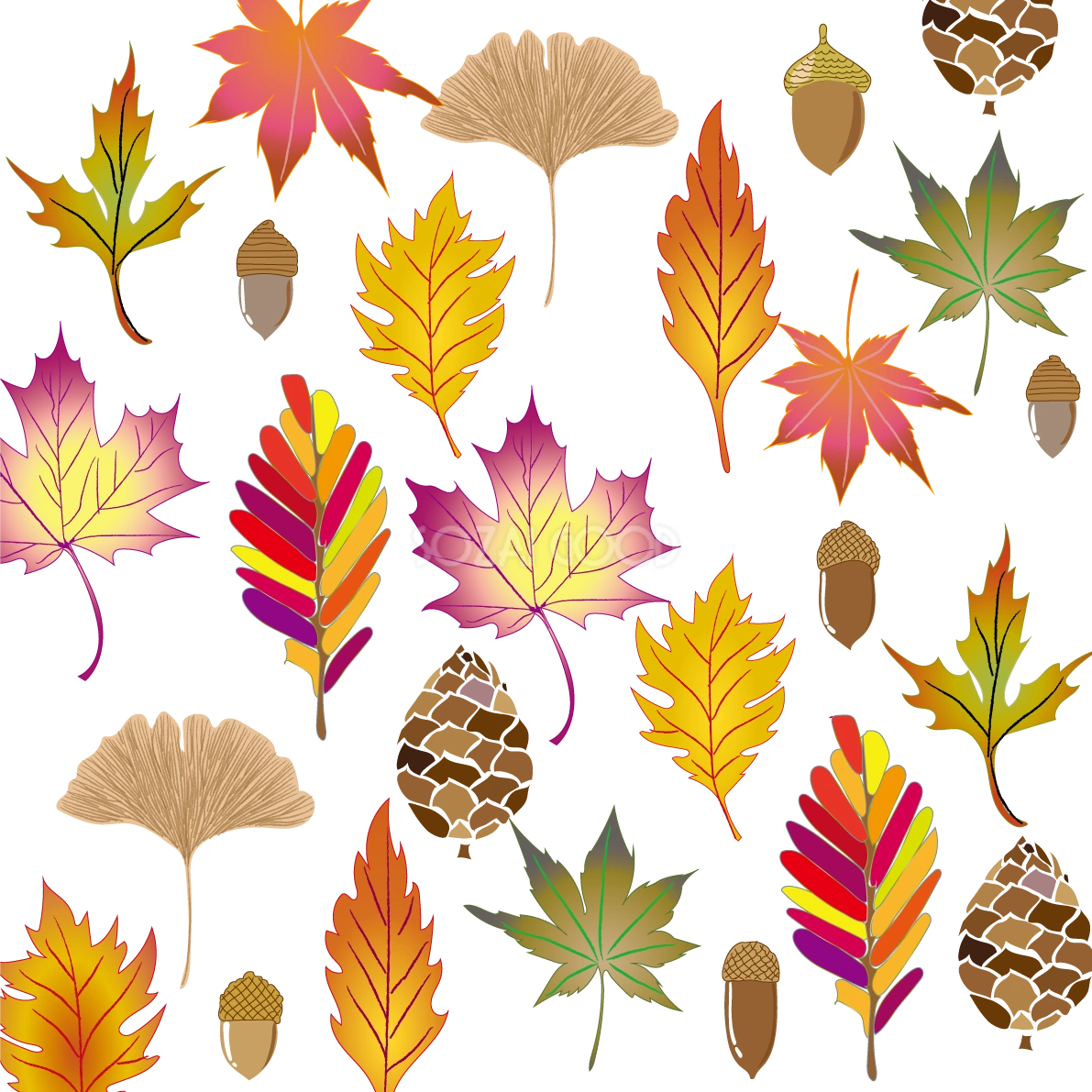 秋 背景 紅葉(もみじ)など落ち葉 イラスト無料 フリー89944