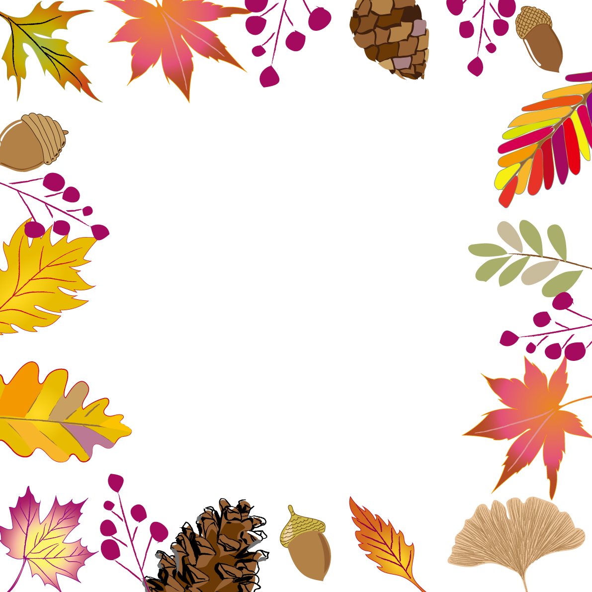 秋フレーム枠 紅葉(もみじ)など落ち葉イラスト無料 フリー89958に写真・文字を入れる