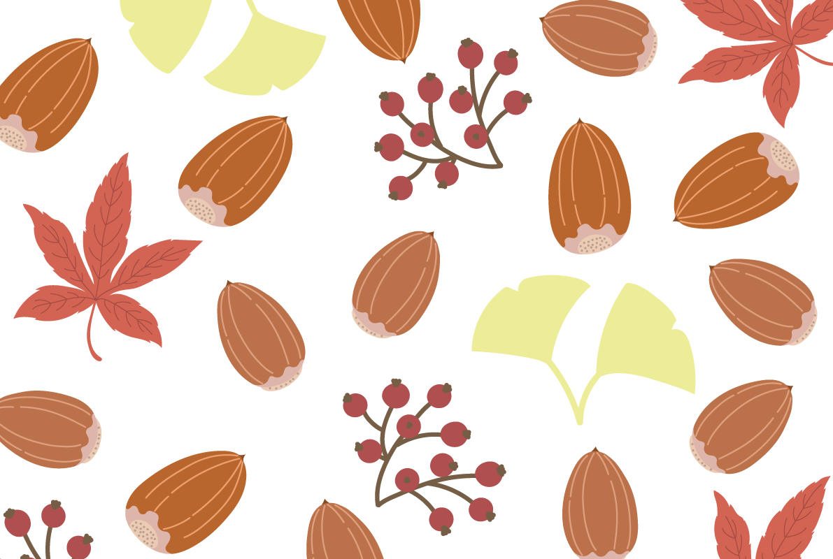 どんぐり 紅葉(もみじ) イチョウ 秋 背景 イラスト無料 フリー89987に写真・文字を入れる